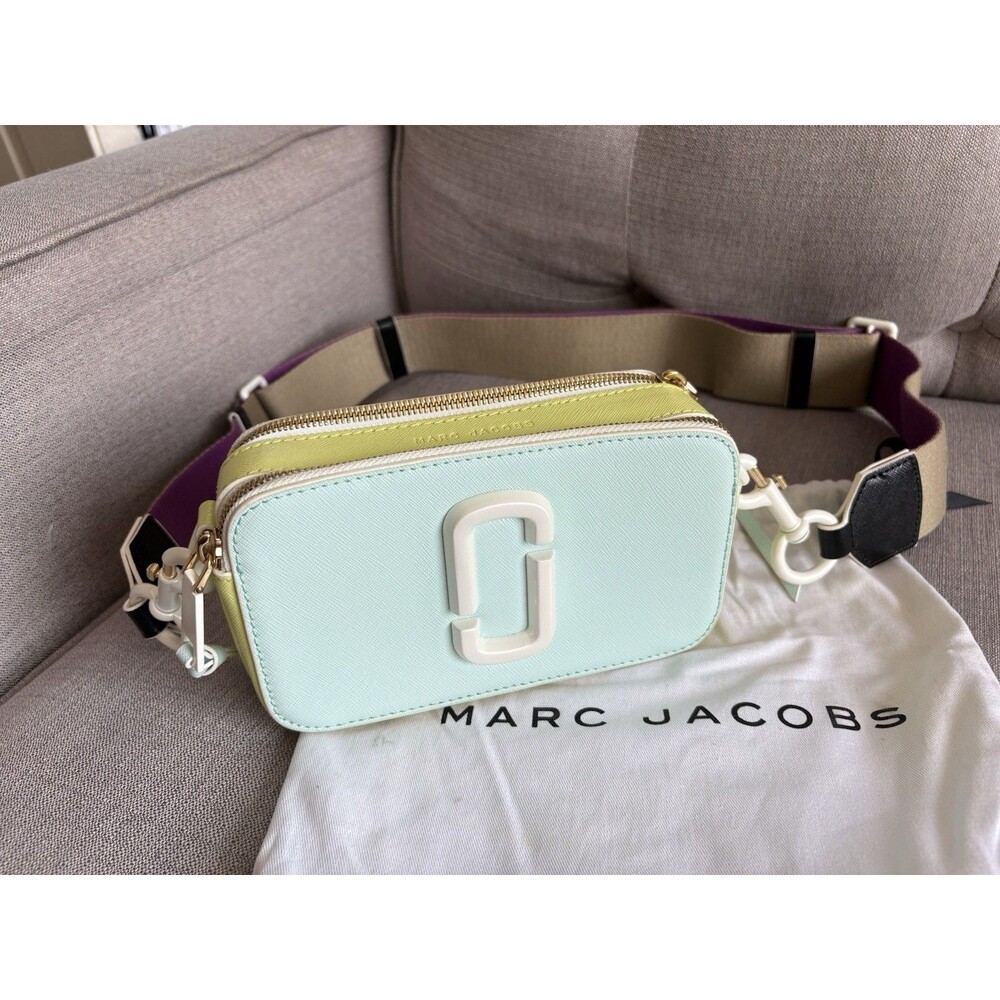 Marc Jacobs THE CERAMIC Snapshot Light BLUE Multicolor Camera Bag Crossbody EUC